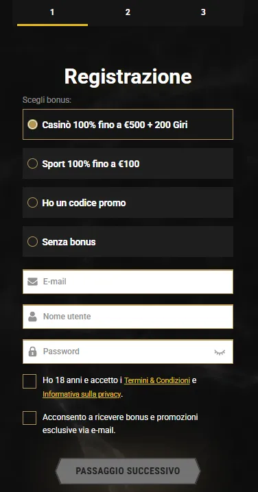 Registrazione su Casinoly